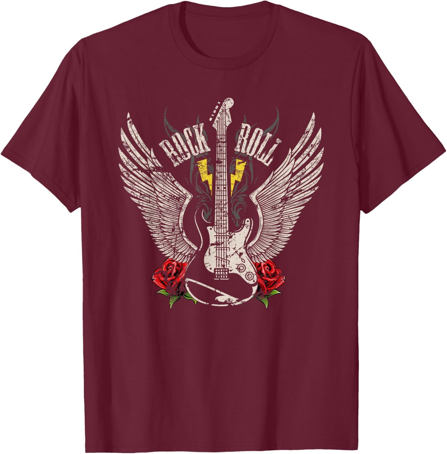Rock and Roll Guitar Vintage Rock Music T-Shirt - T-Shirt | Maroon
