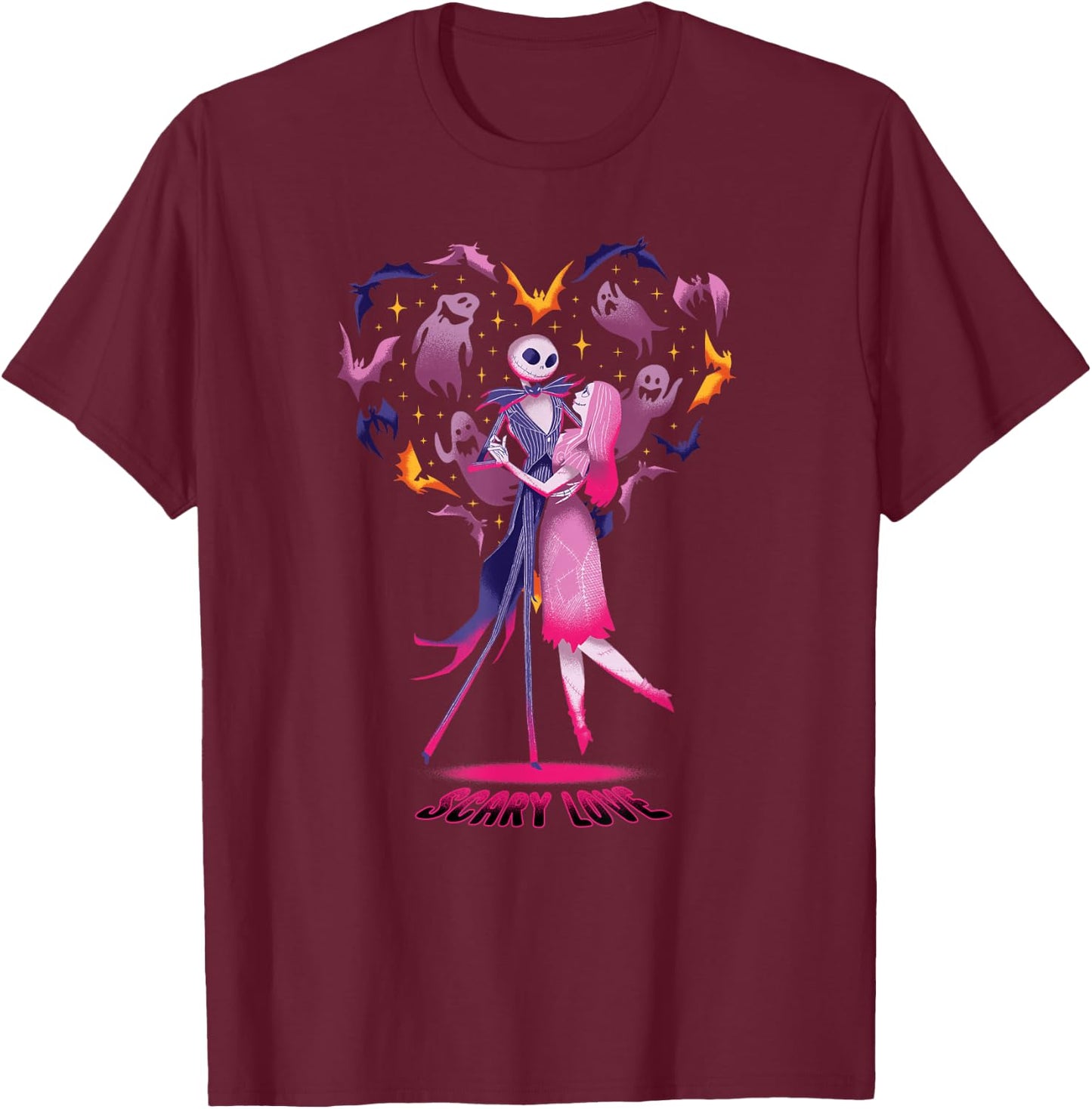 Disney The Nightmare Before Christmas Jack Sally Scary Love T-Shirt - T-Shirt | Maroon