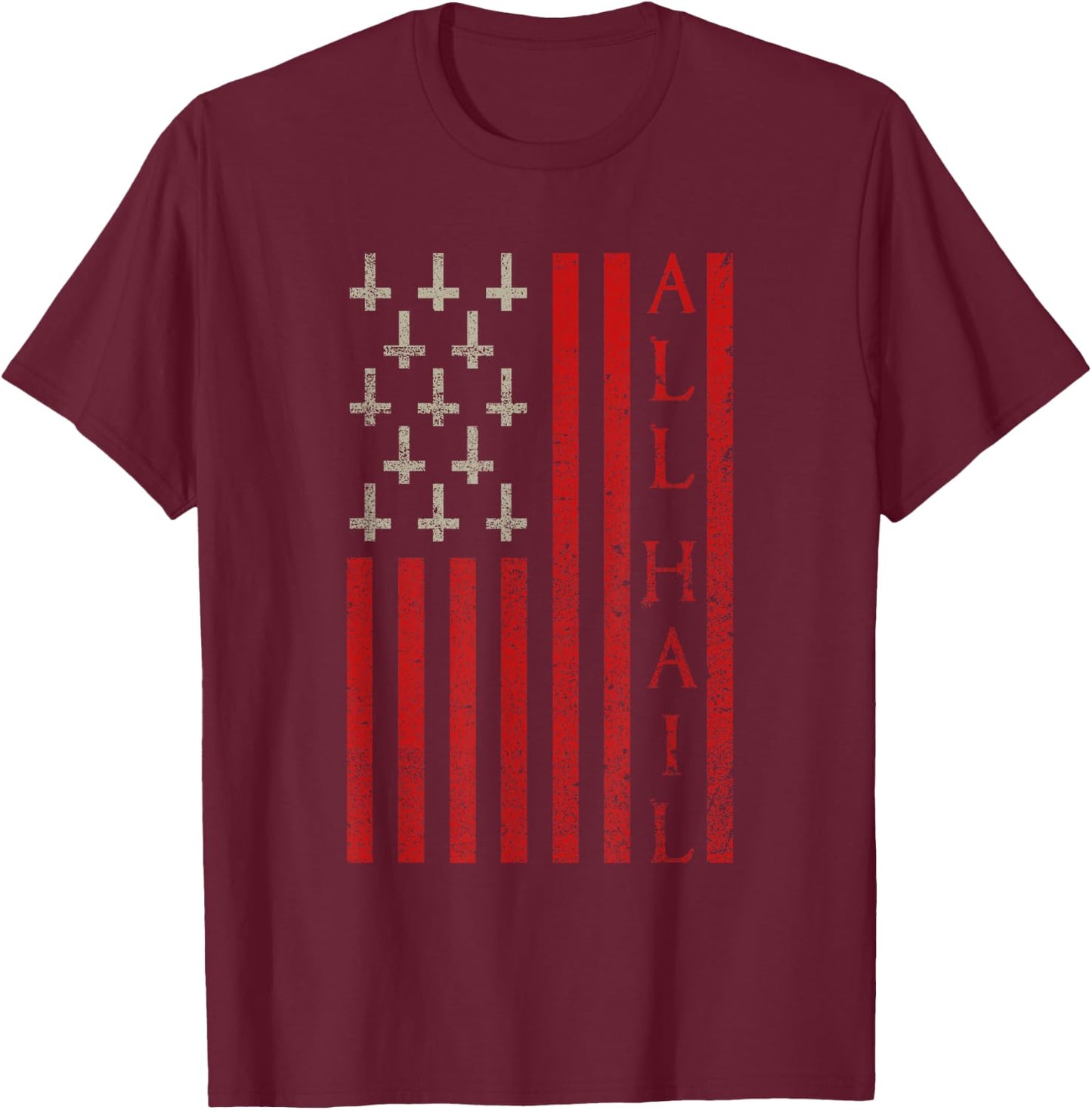 Patriotic Satan American Flag Occult Pentagram Baphomet 666 Men T-Shirt - T-Shirt | Maroon