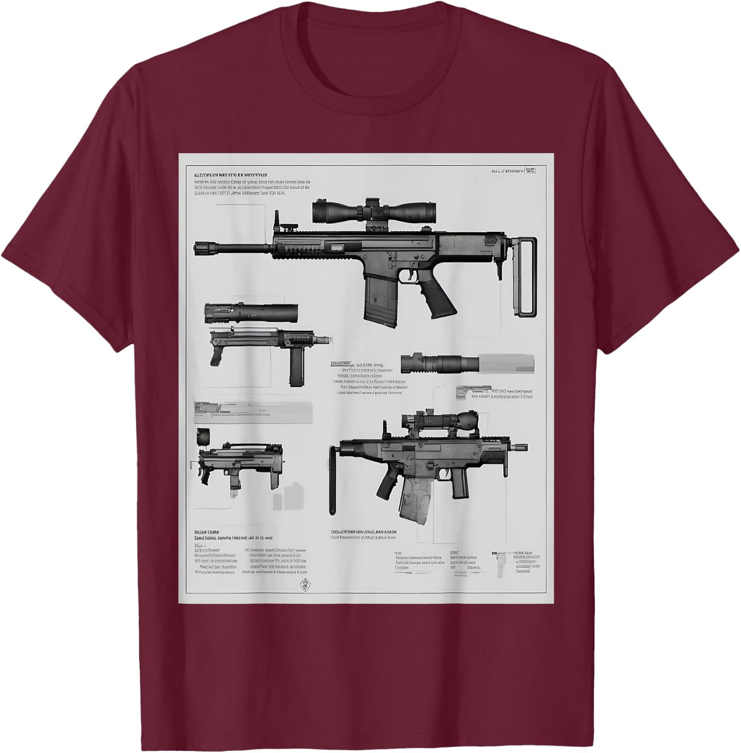 Fn Scar-h Battle Rifle Schematic T-Shirt - T-Shirt | Maroon