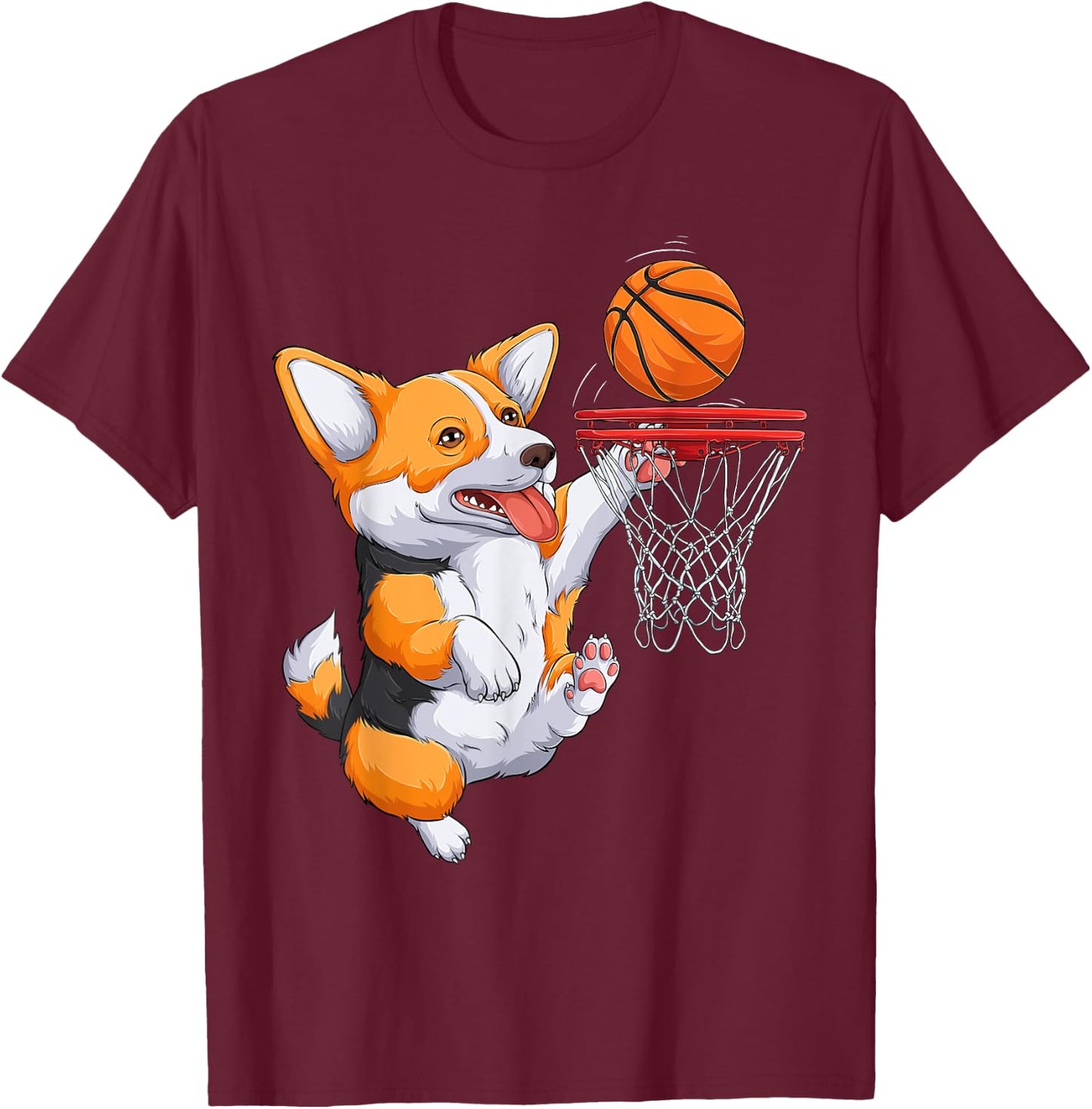 Corgi puppy Corgi Basketball for Pet Lovers Women men Kids T-Shirt - T-Shirt | Maroon