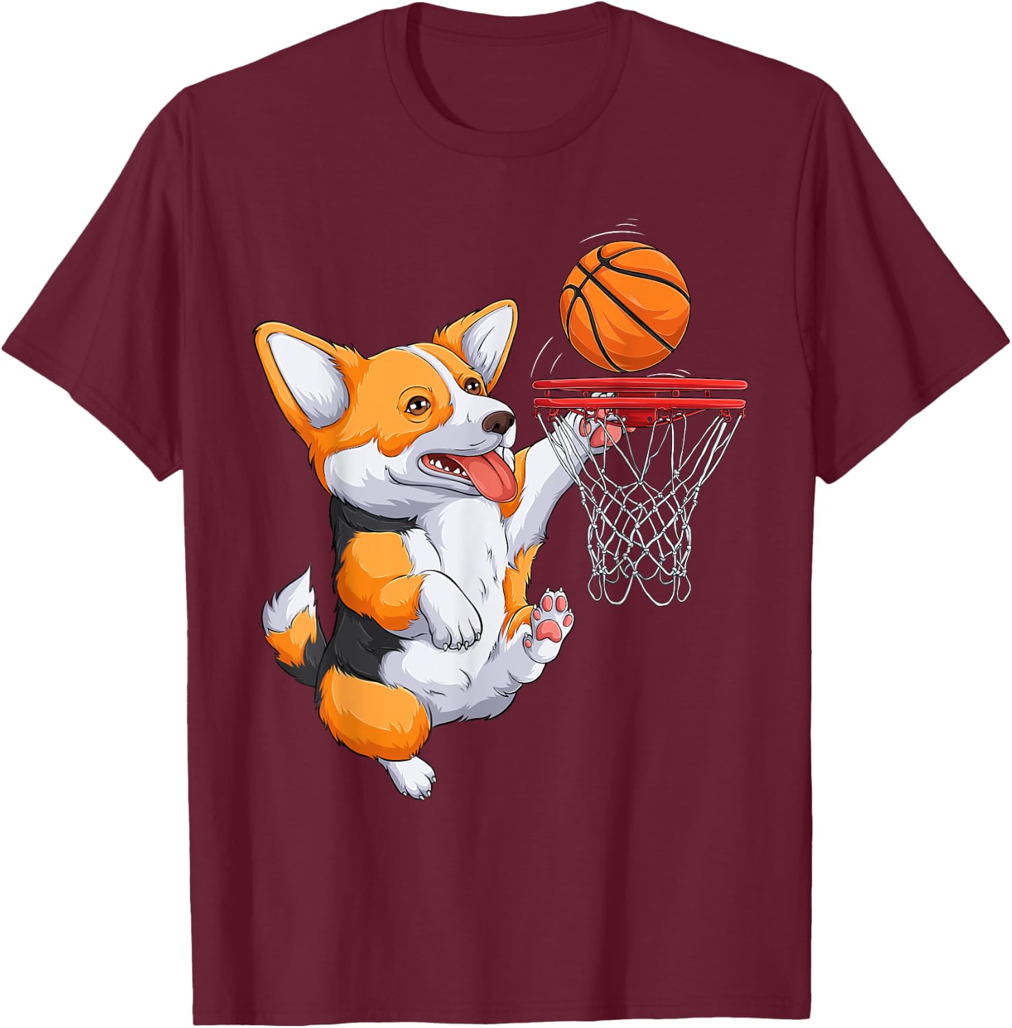 Corgi puppy Corgi Basketball for Pet Lovers Women men Kids T-Shirt - T-Shirt | Maroon