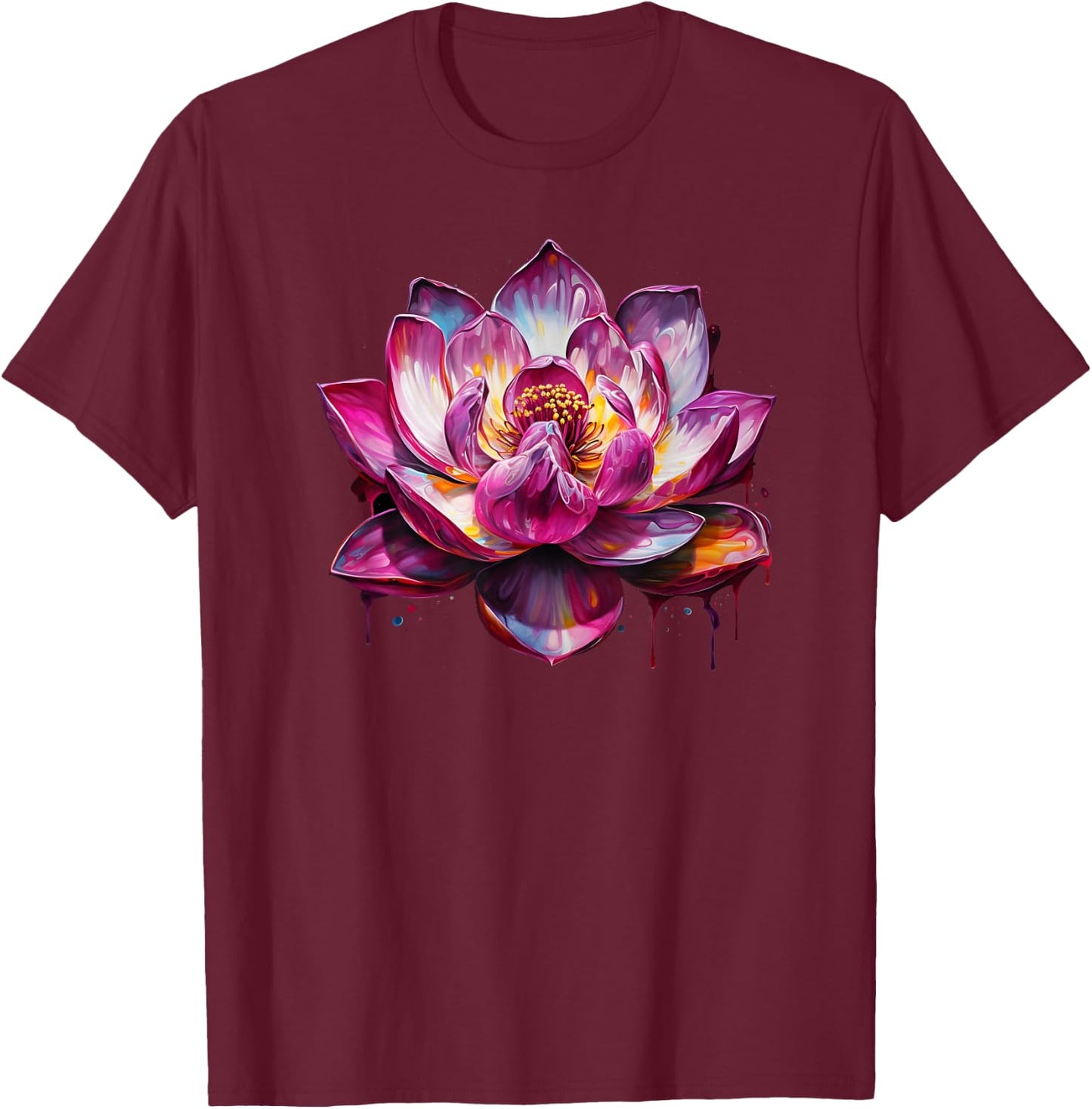 Colorful Lotus Funny Graffiti Trendy Cute Flower Fashion T-Shirt - T-Shirt | Maroon