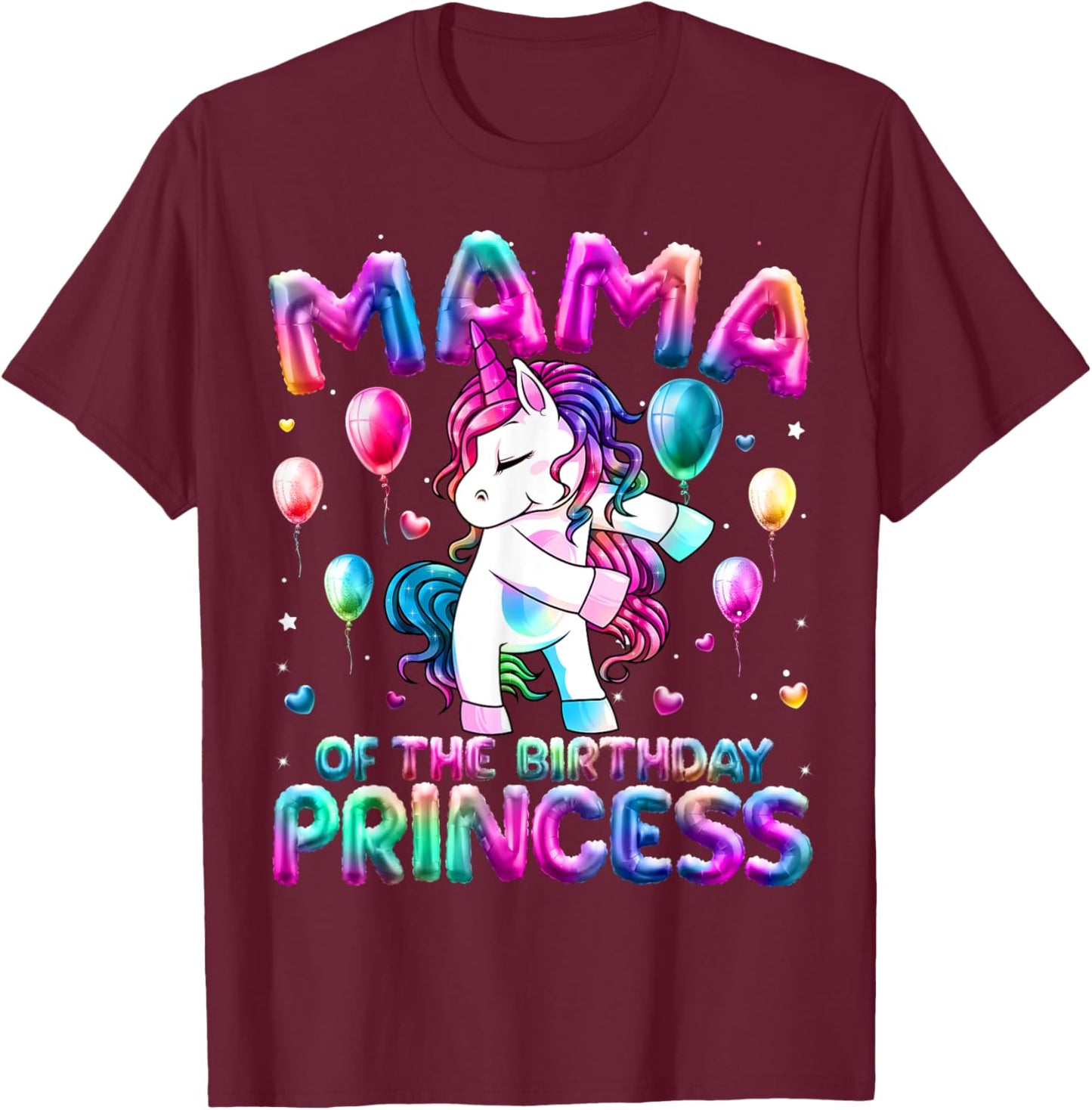 Mama of the Birthday Princess Girl Flossing Unicorn Mom T-Shirt - T-Shirt | Maroon
