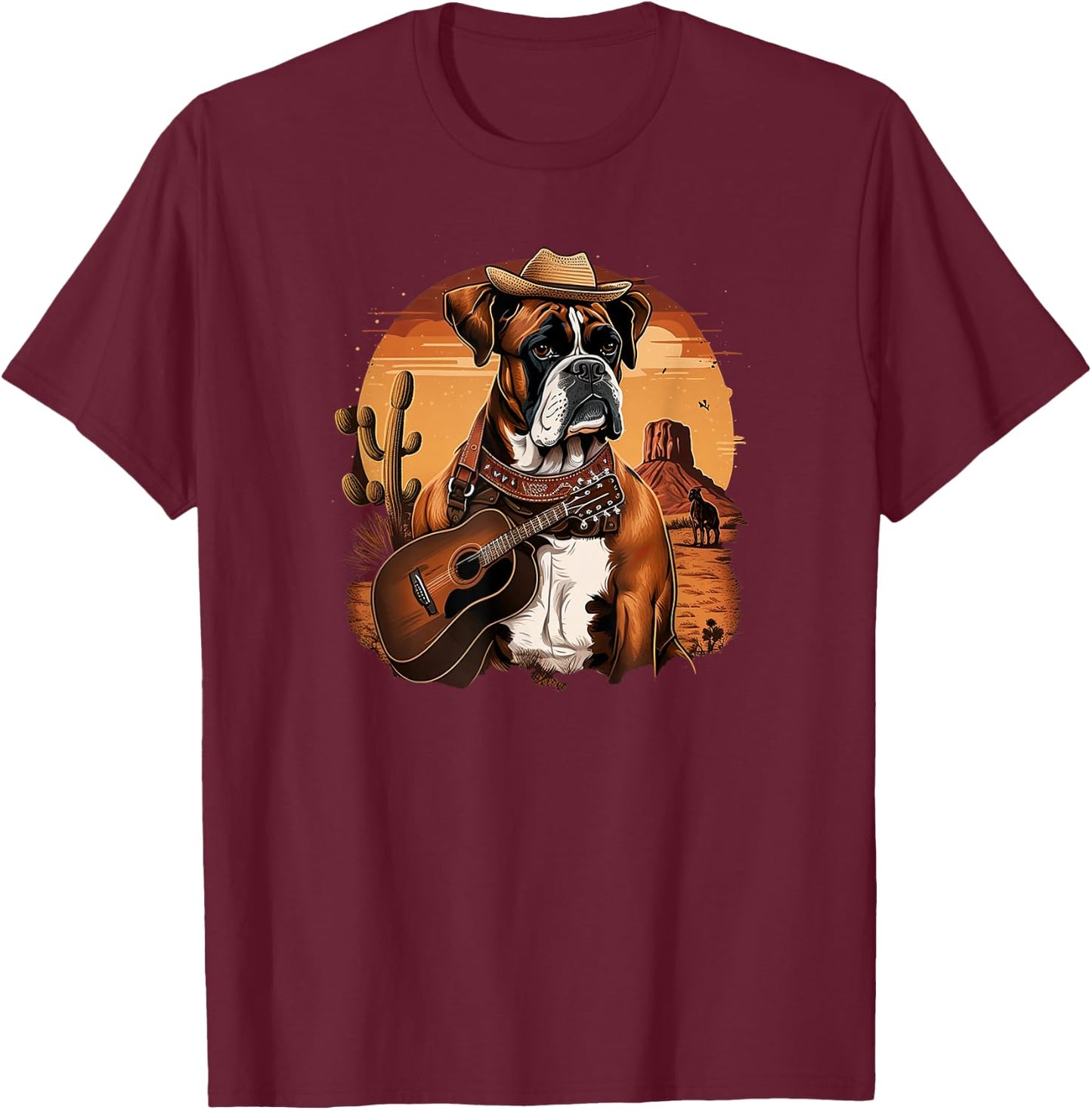 Funny Dog Boxer Country Music Rodeo Cowboy guitar T-Shirt - T-Shirt | Maroon