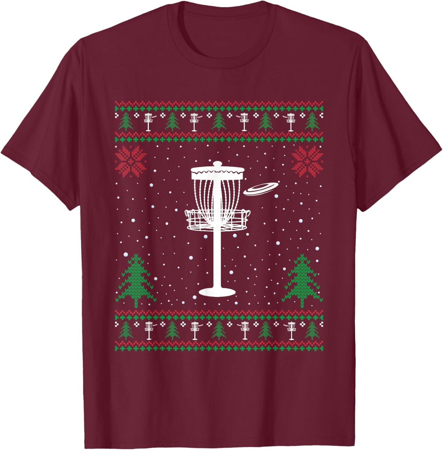 Funny Disc Golf Lovers Santa Hat Ugly Christmas Sweater T-Shirt - T-Shirt | Maroon