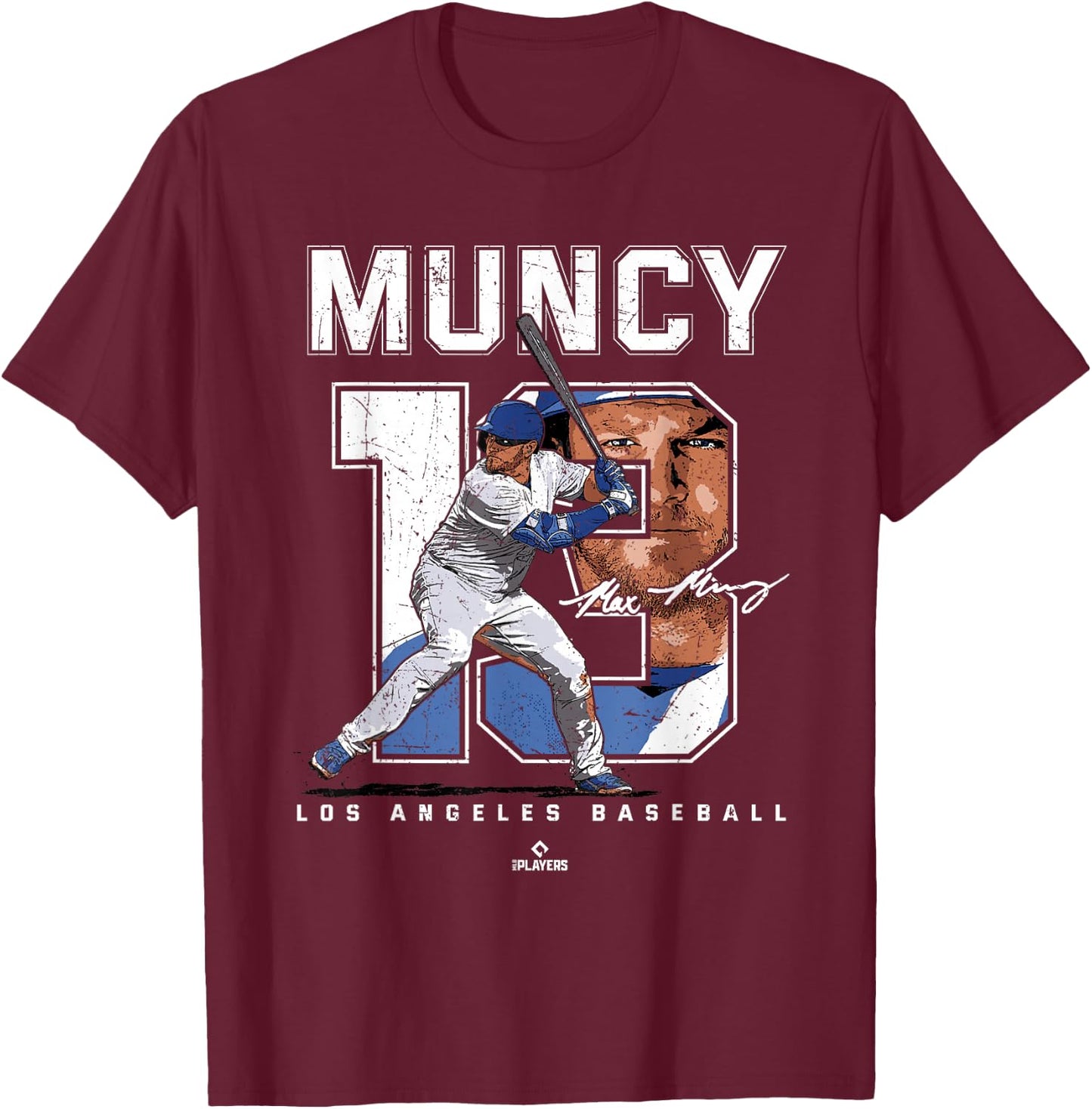 Number and Portrait Max Muncy Los Angeles MLBPA T-Shirt - T-Shirt | Maroon