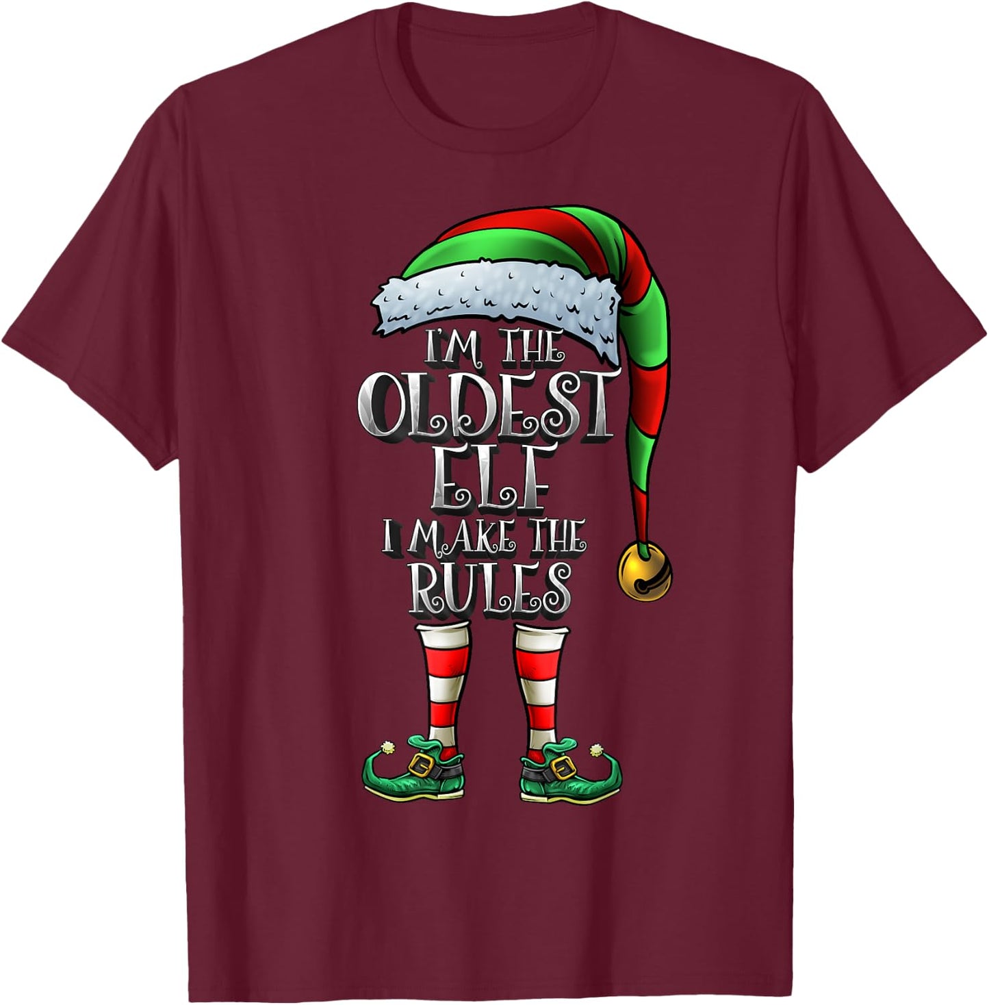 The Oldest Elf Shirt Matching Family Oldest Christmas Elf T-Shirt - T-Shirt | Maroon