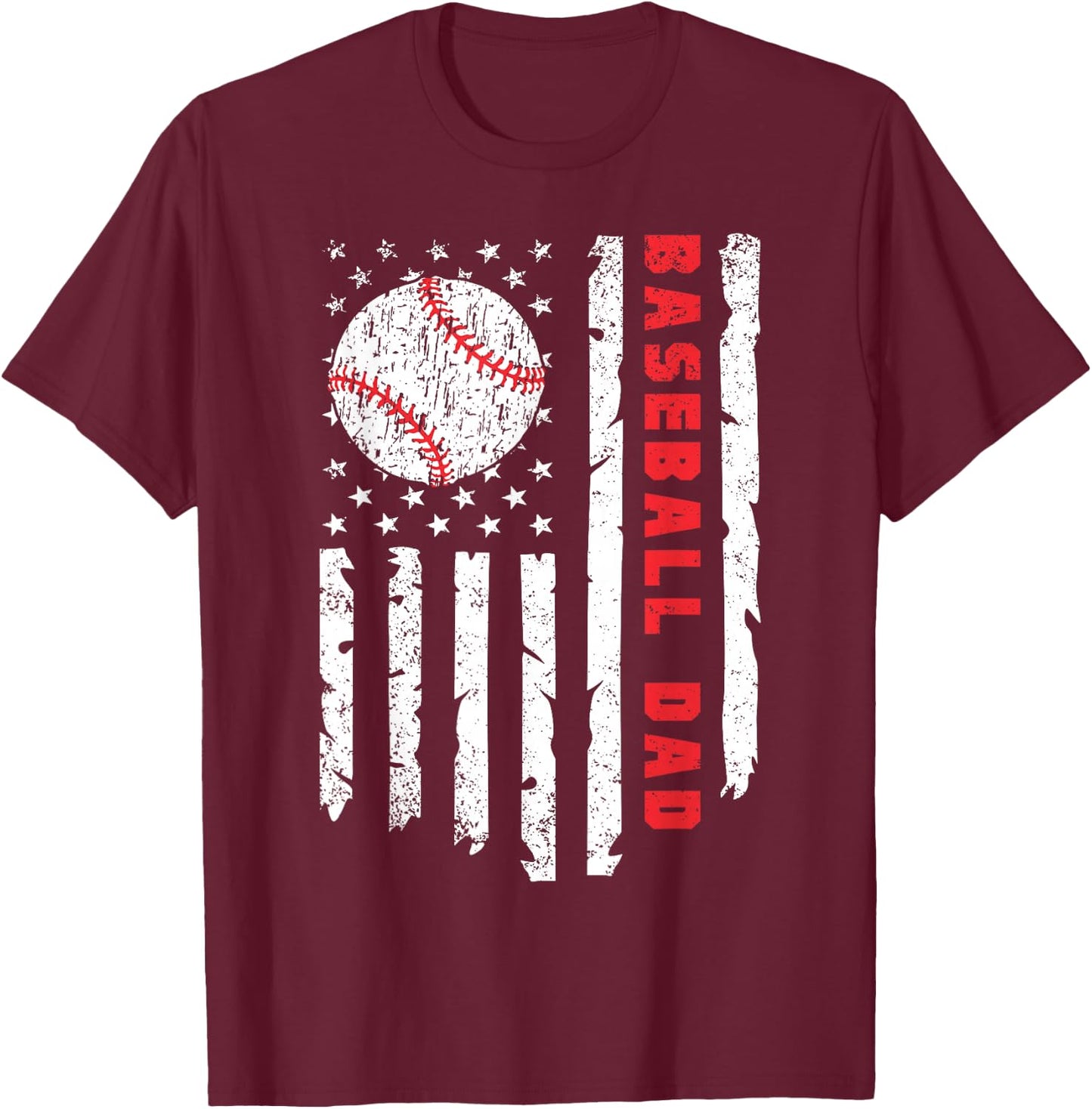 Baseball DAD USA American Flag Fathers Day 4th of July T-Shirt - T-Shirt | Maroon