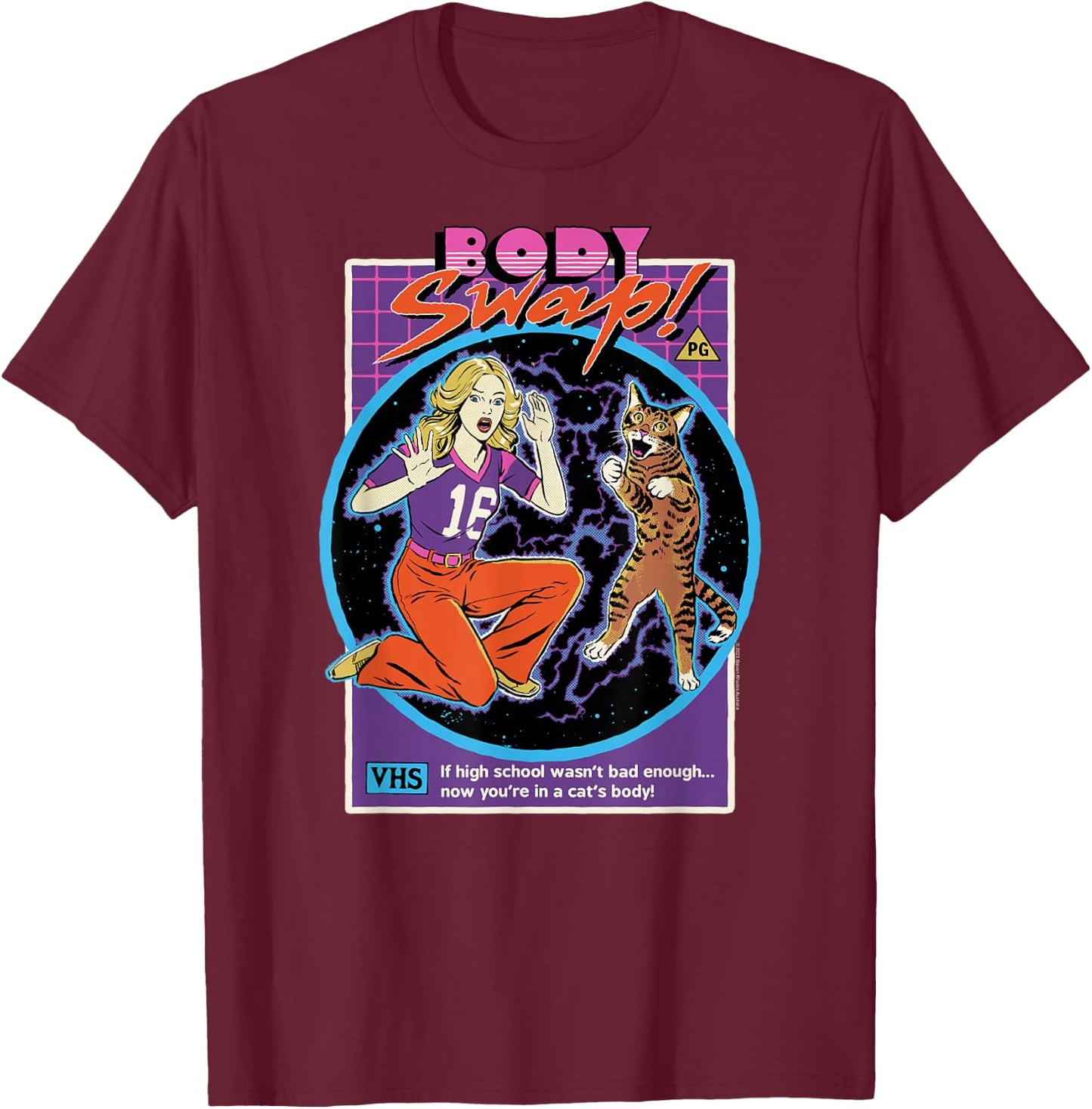 Steven Rhodes Cat Girl Body Swap 80's Retro Dark Humor T-Shirt - T-Shirt | Maroon