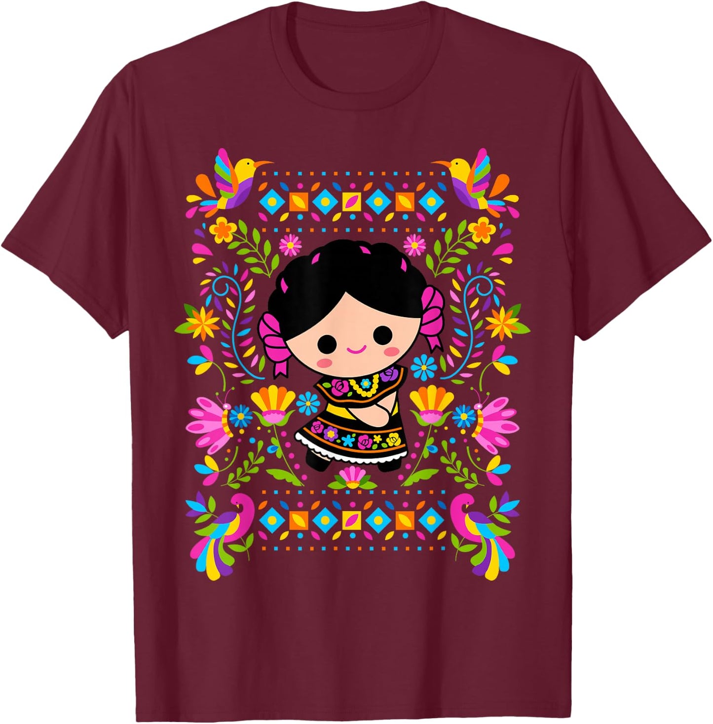 Viva Mexico Mexican Girl Kids Flag Independence Day Girls T-Shirt - T-Shirt | Maroon