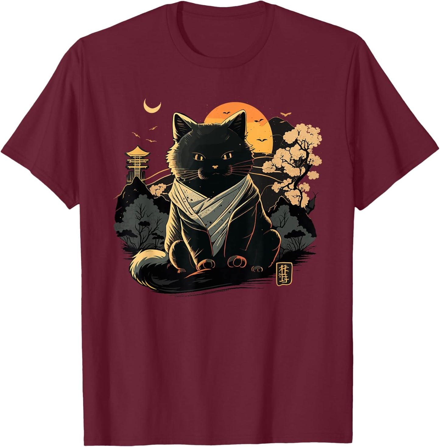Cat Japan Style Funny Cat Gift Retro Vintage Anime Cat T-Shirt - T-Shirt | Maroon