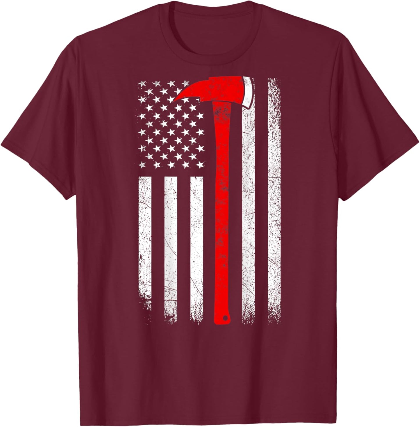 American Flag Axe Thin Red Line Firefighter Support ON BACK Women Kids Men T-Shirt - T-Shirt | Maroon