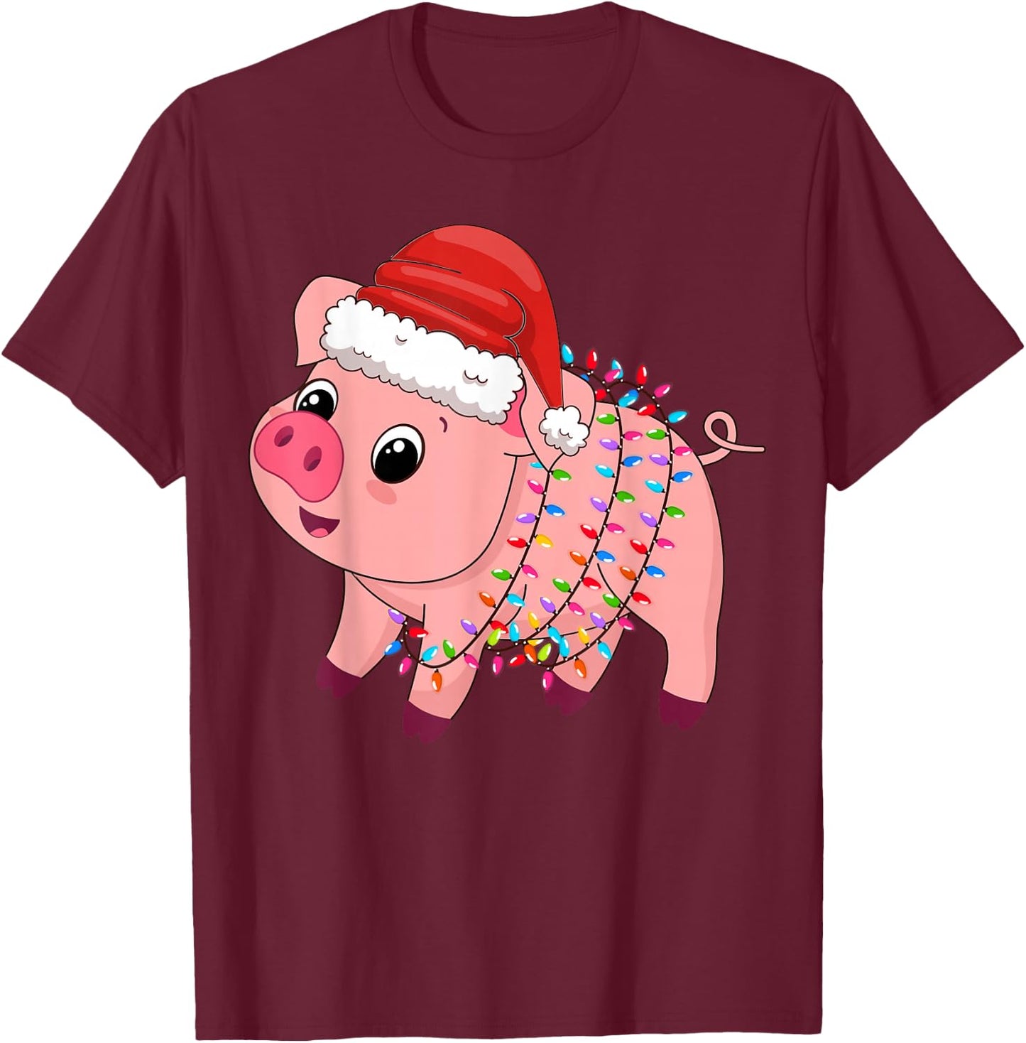 Christmas Lights Pig Wearing Xmas Hat - Pig Lover Farmer T-Shirt - T-Shirt | Maroon