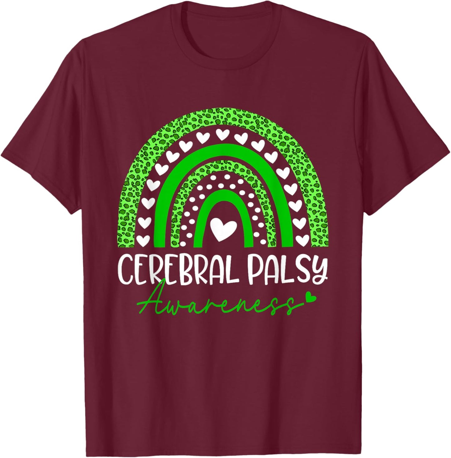 We Wear Green Cerebral Palsy CP Awareness Rainbow Leopard T-Shirt - T-Shirt | Maroon