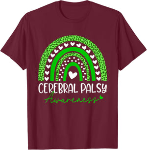 We Wear Green Cerebral Palsy CP Awareness Rainbow Leopard T-Shirt - T-Shirt | Maroon
