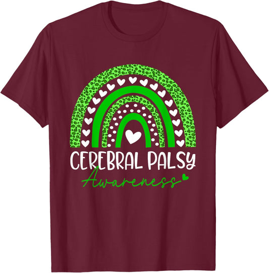 We Wear Green Cerebral Palsy CP Awareness Rainbow Leopard T-Shirt - T-Shirt | Maroon