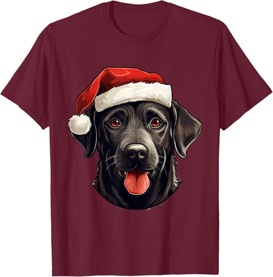 Labrador Retriever Dog Designs -Adults Small Black Cartoon Christmas T-Shirt - T-Shirt | Maroon