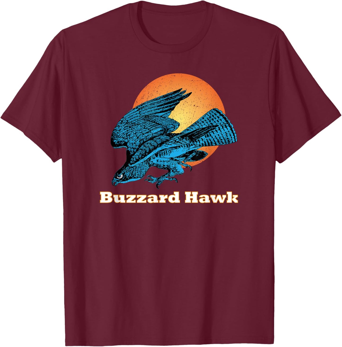 Happy Happy Halloween Blue Buzzard Hawk Orange Moon Light T-Shirt - T-Shirt | Maroon