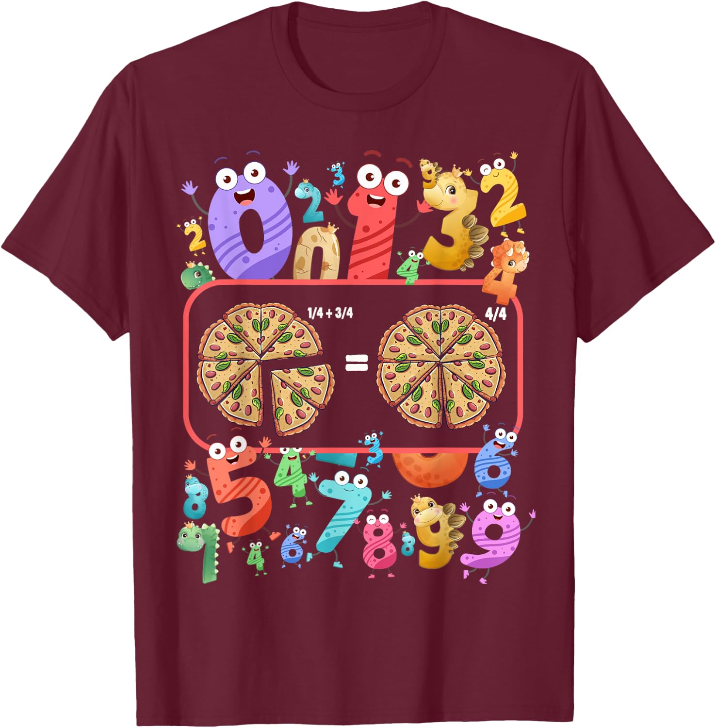 Maths Day Costume Idea For Kids & Pizza Numbers Fraction T-Shirt - T-Shirt | Maroon