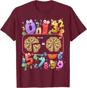 Maths Day Costume Idea For Kids & Pizza Numbers Fraction T-Shirt - T-Shirt | Maroon