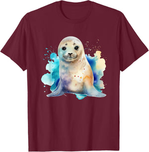 Seal Watercolor Sea Lion T-Shirt - T-Shirt | Maroon