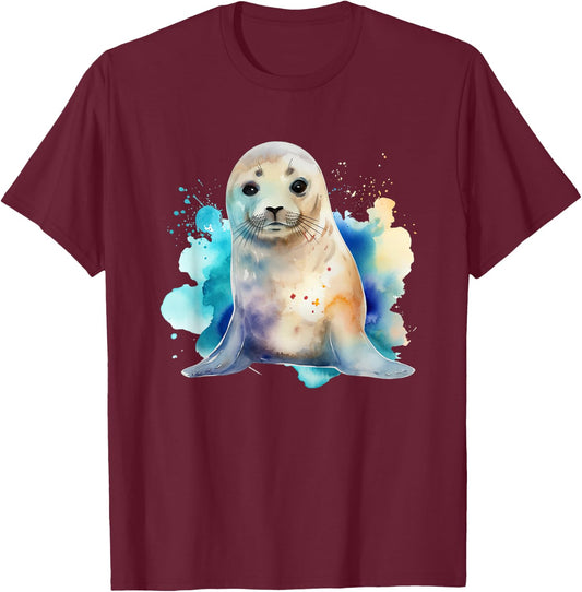 Seal Watercolor Sea Lion T-Shirt - T-Shirt | Maroon