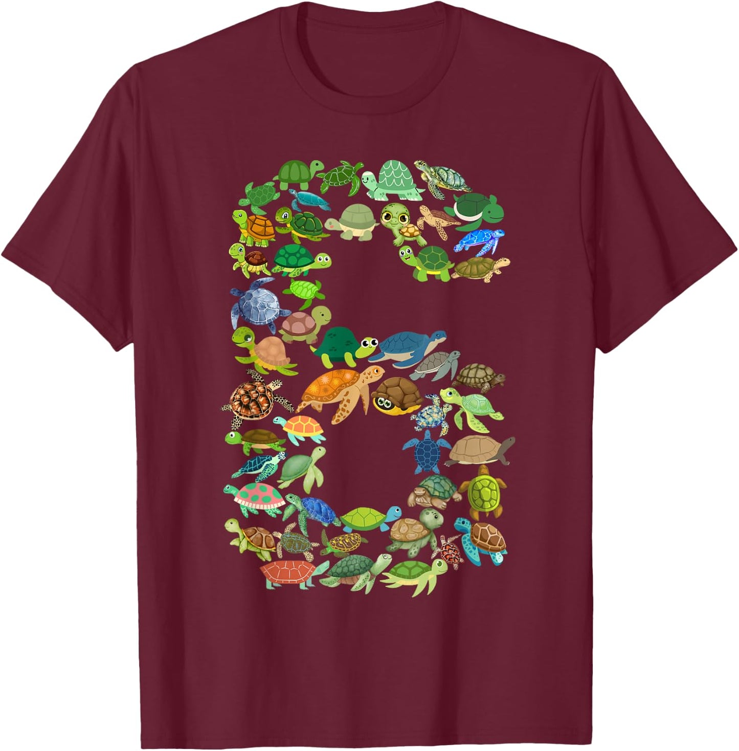 Kids 6th Birthday Sea Turtle Tortoise Themed 6 Year Old Boys T-Shirt - T-Shirt | Maroon