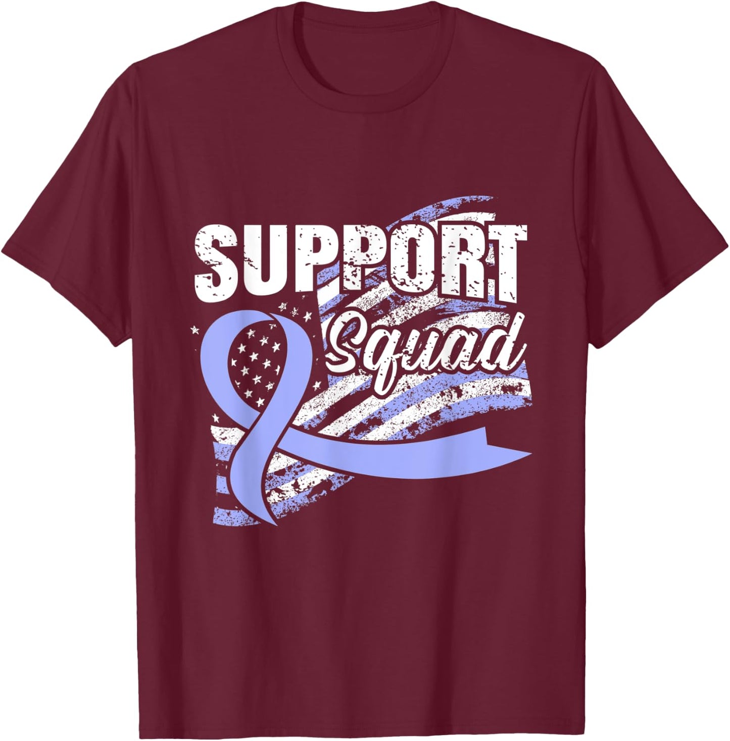 Esophageal Cancer Support Squad USA Flag Awareness Ribbon Women Men T-Shirt - T-Shirt | Maroon