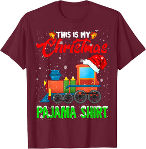 Christmas Pajama Funny Santa Train Farmer Kids Christmas T-Shirt - T-Shirt | Maroon