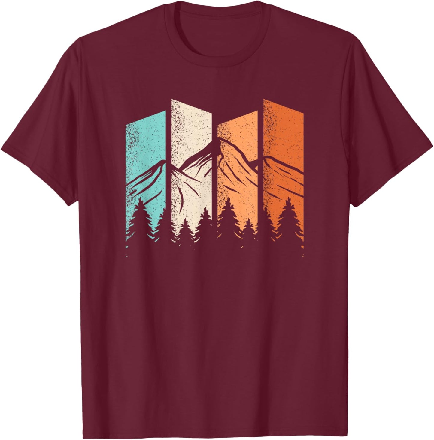 Retro Camping Hiking Nature Landscape Outdoor Men Women T-Shirt - T-Shirt | Maroon