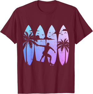 Surfer Surfboard Vintage Surfing Beach Summer Surf T-Shirt - T-Shirt | Maroon
