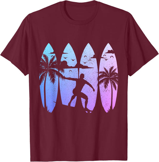 Surfer Surfboard Vintage Surfing Beach Summer Surf T-Shirt - T-Shirt | Maroon