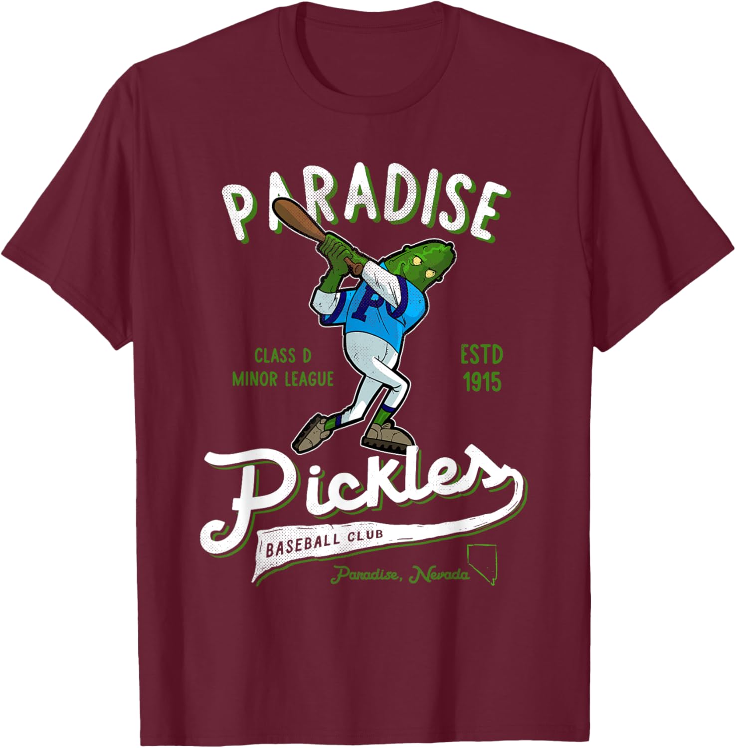 Paradise Pickles Retro Minor League Baseball Team T-Shirt - T-Shirt | Maroon