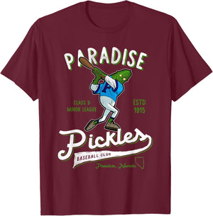 Paradise Pickles Retro Minor League Baseball Team T-Shirt - T-Shirt | Maroon