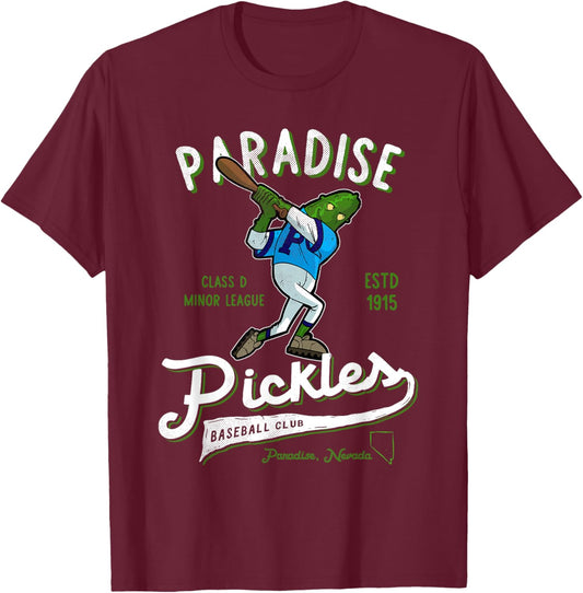 Paradise Pickles Retro Minor League Baseball Team T-Shirt - T-Shirt | Maroon