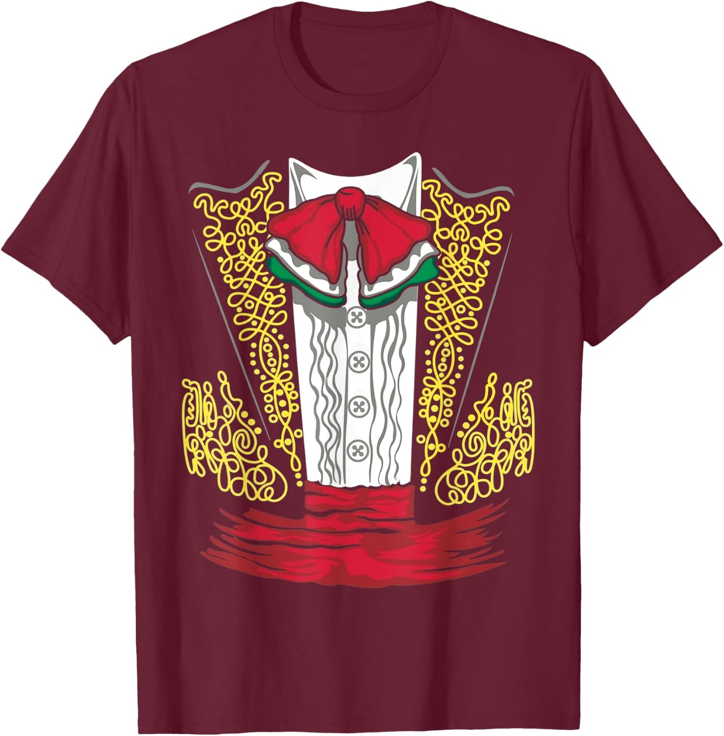 Mariachi Charro Mexican Costume For Dia de los Muertos T-Shirt - T-Shirt | Maroon