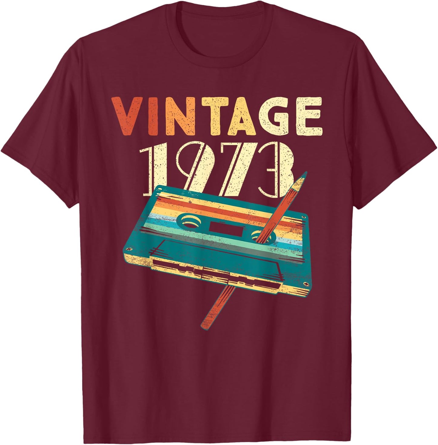 Vintage 1973 Music Cassette 52nd Birthday Gifts 52 Years Old T-Shirt - T-Shirt | Maroon