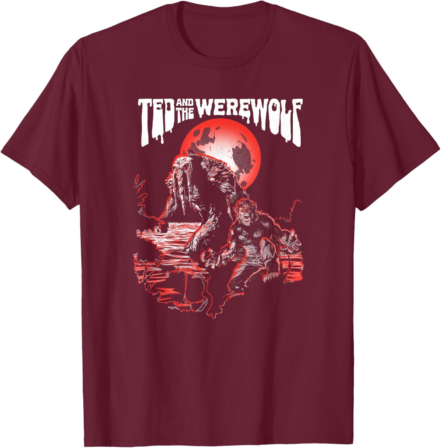 Marvel Werewolf by Night Ted And The Werewolf Comic Red T-Shirt - T-Shirt | Maroon