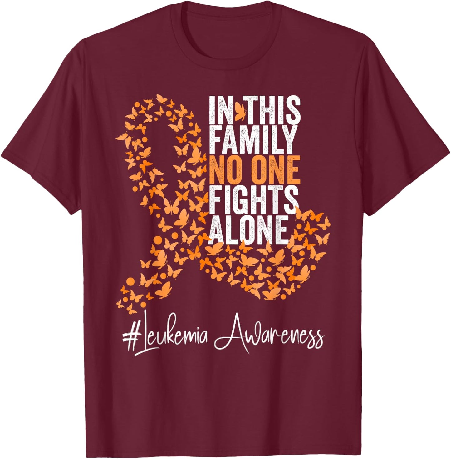 Leukemia Awareness Month Orange Ribbon Butterflies T-Shirt - T-Shirt | Maroon