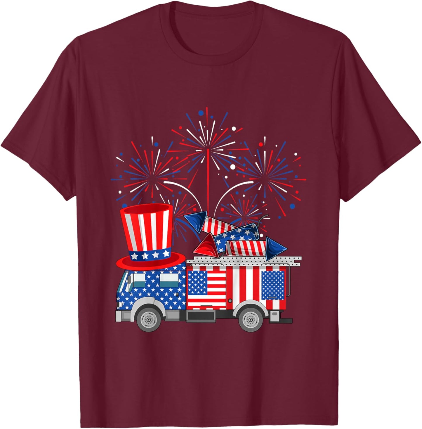 Kids Fire Truck Funny 4th of July Firefighter Kids Boys Firetruck T-Shirt - T-Shirt | Maroon