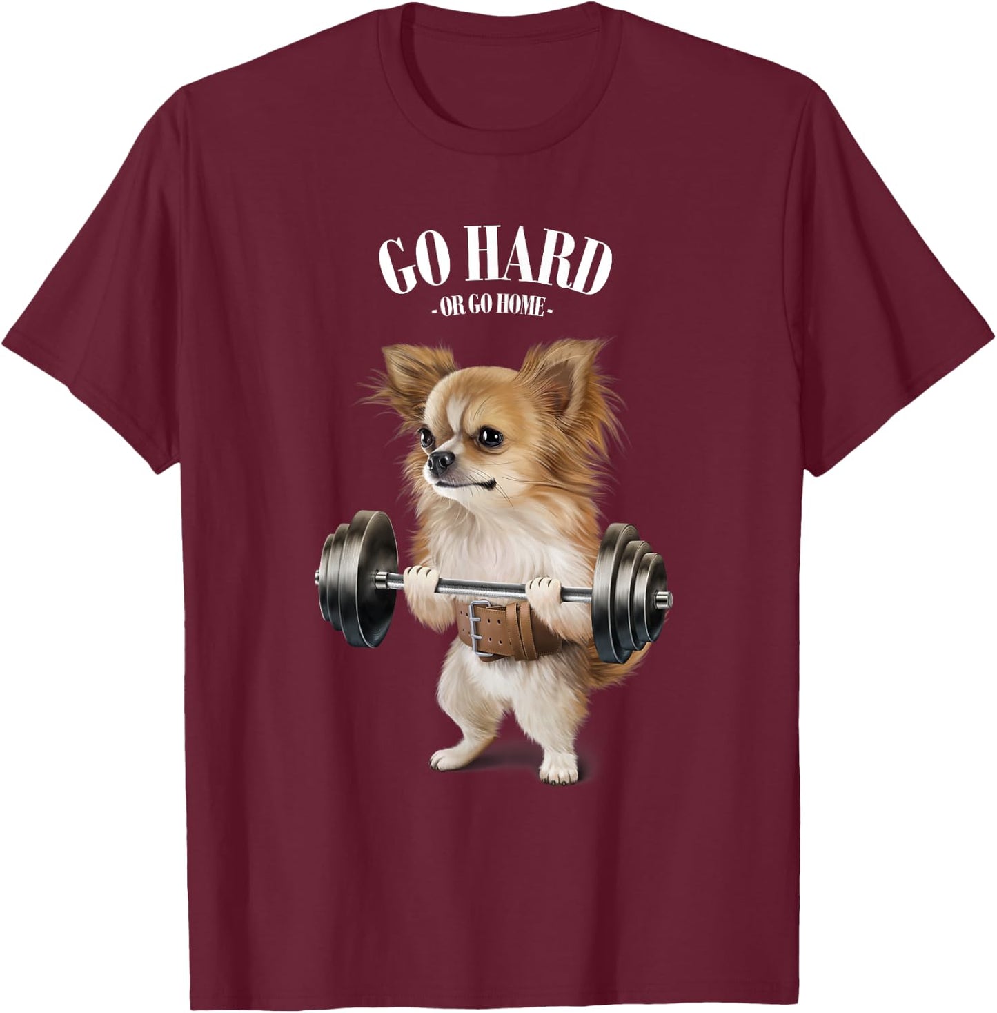 Chihuahua Dog Weightlifting in Fitness Gym Men Women Kids T-Shirt - T-Shirt | Maroon