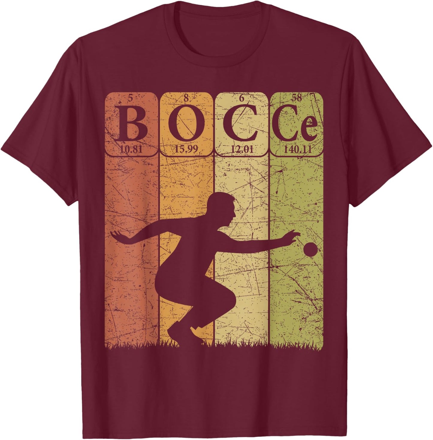 Bocce Periodic Table Elements Bocce Player Petanque Vintage T-Shirt - T-Shirt | Maroon