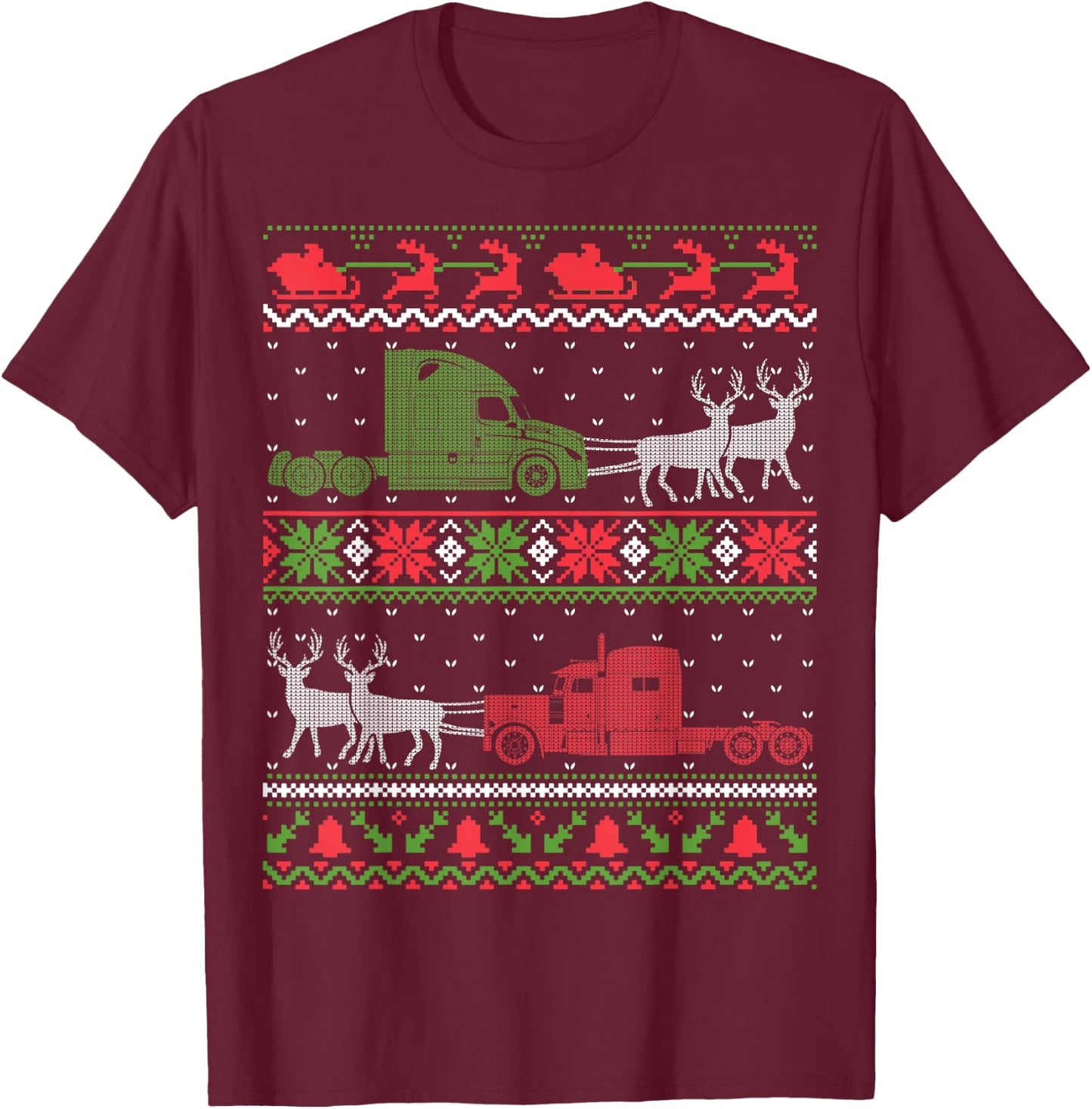 Semi Truck Driver - Truckers Ugly Christmas Sweater T-Shirt - T-Shirt | Maroon