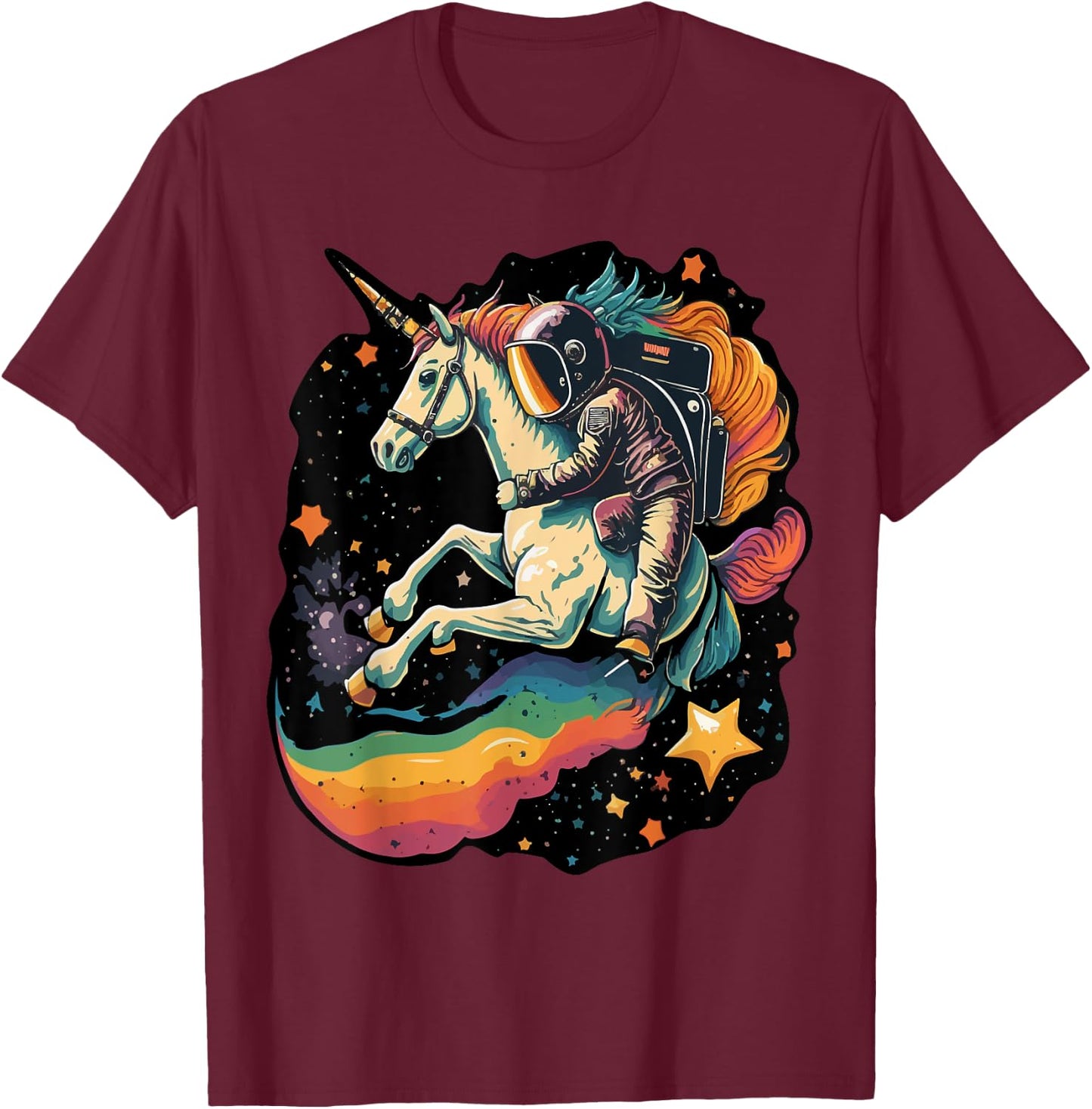Cool Astronaut Spaceman Riding A Rainbow Unicorn In Space T-Shirt - T-Shirt | Maroon