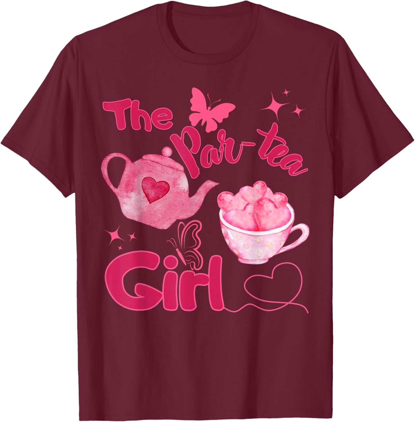 Par-tea Girl 2nd Birthday Teapot Tea for Two Bday Party T-Shirt - T-Shirt | Maroon