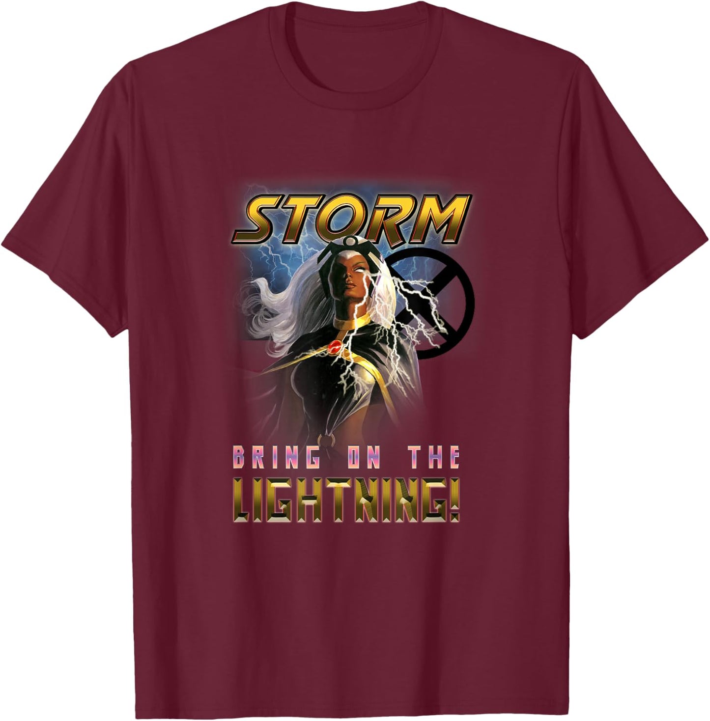 Marvel X-Men Storm Bring On The Lightning Retro Shot T-Shirt - T-Shirt | Maroon