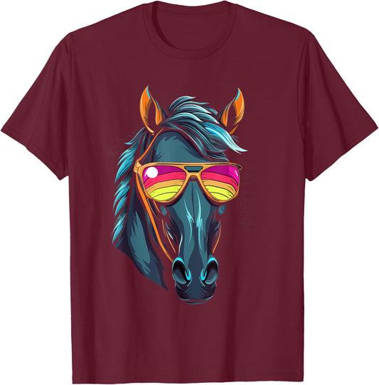 Funny Horse Racing Cool Sunglasses KY Derby Jockey Costume T-Shirt - T-Shirt | Maroon