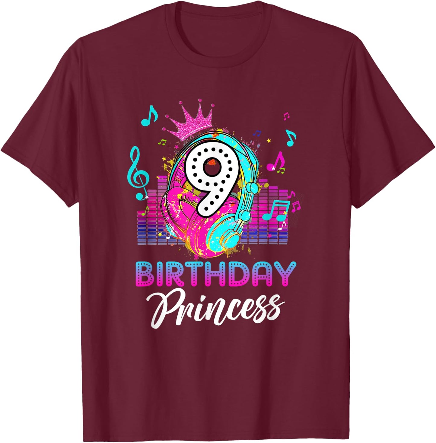 Musical Theme 9th Birthday Shirt Girls Princess Born 2014 T-Shirt - T-Shirt | Maroon
