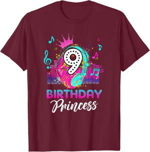 Musical Theme 9th Birthday Shirt Girls Princess Born 2014 T-Shirt - T-Shirt | Maroon